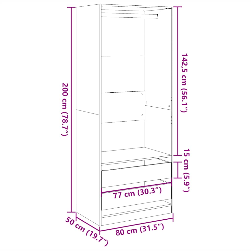 Kleiderschrank Artisan-Eiche 80x50x200 cm Holzwerkstoff