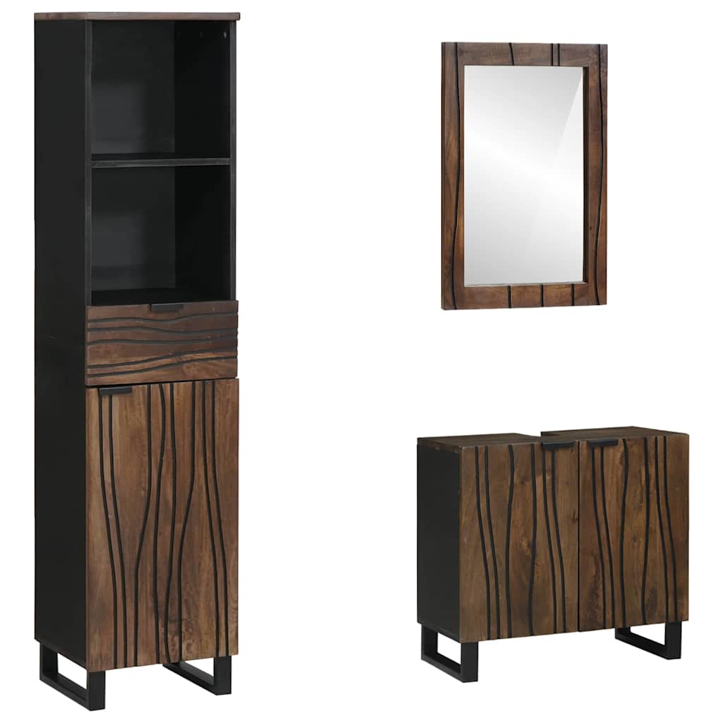 Badezimmermöbel-Set mit Regal 3 pcs Walnussbraun Holzwerkstoff