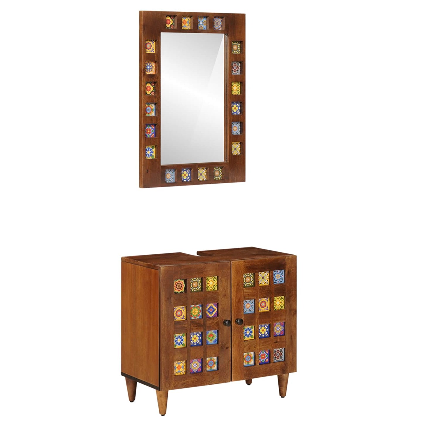 Badezimmermöbel-Set Wandmontiert 2 pcs Walnuss Massivholz Mango