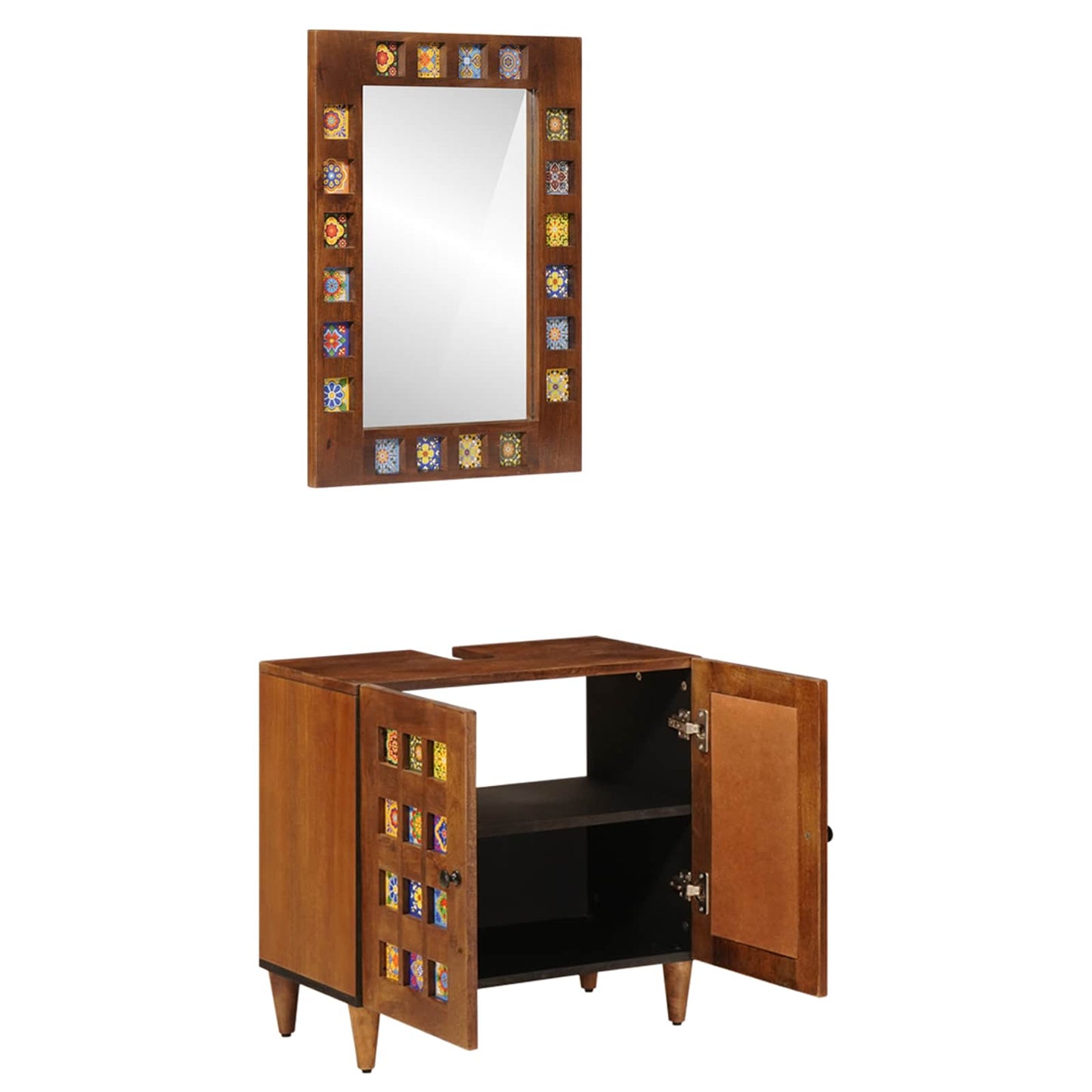 Badezimmermöbel-Set Wandmontiert 2 pcs Walnuss Massivholz Mango