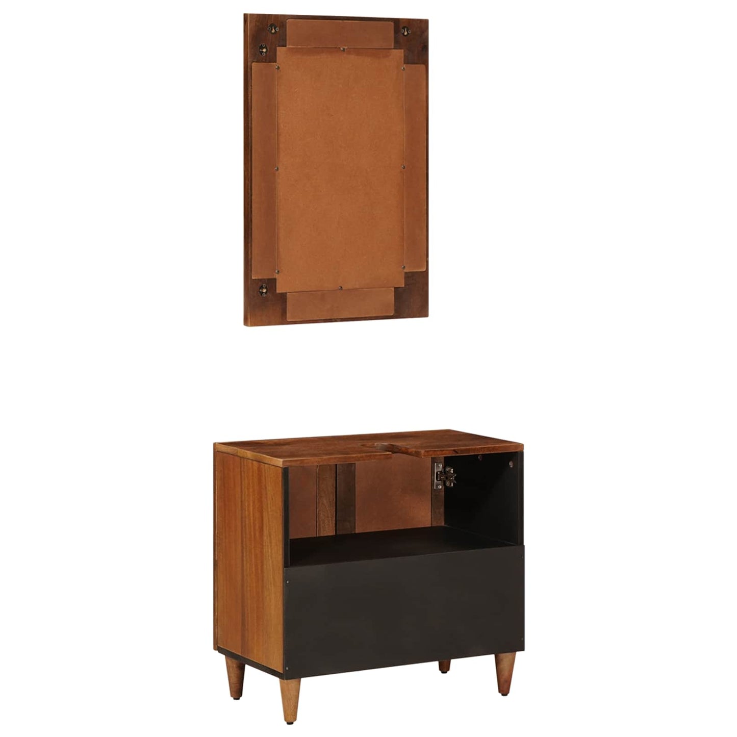 Badezimmermöbel-Set Wandmontiert 2 pcs Walnuss Massivholz Mango