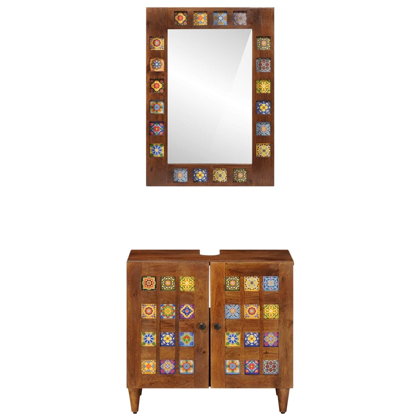 Badezimmermöbel-Set Wandmontiert 2 pcs Walnuss Massivholz Mango