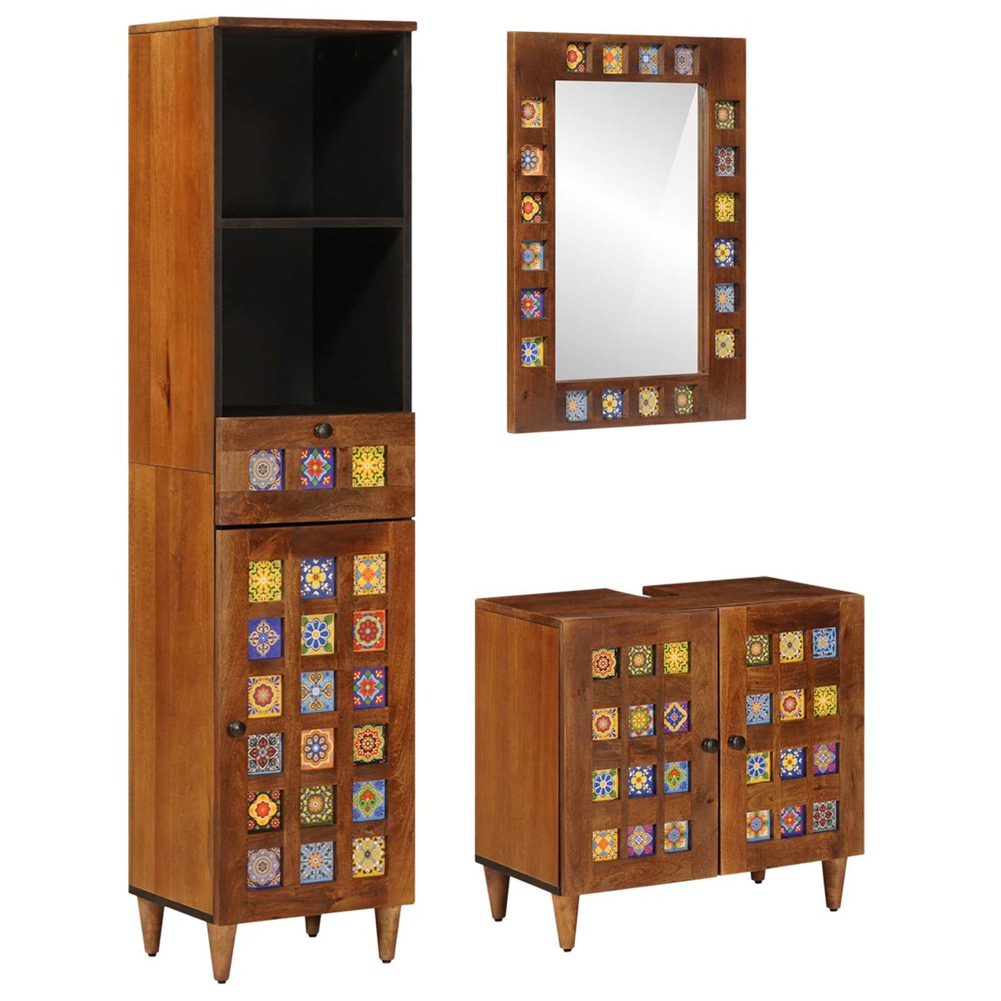 Badezimmermöbel-Set mit Regal 3 pcs Walnuss Massivholz Mango