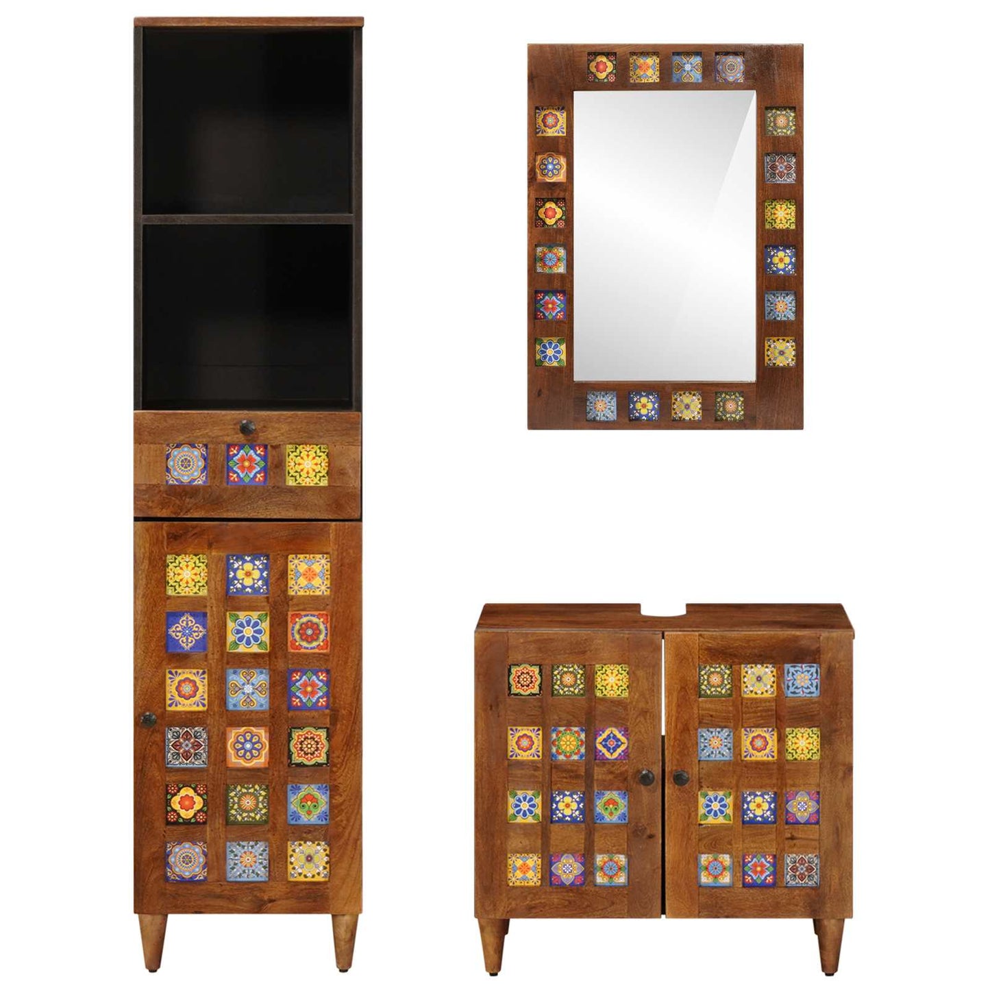 Badezimmermöbel-Set mit Regal 3 pcs Walnuss Massivholz Mango