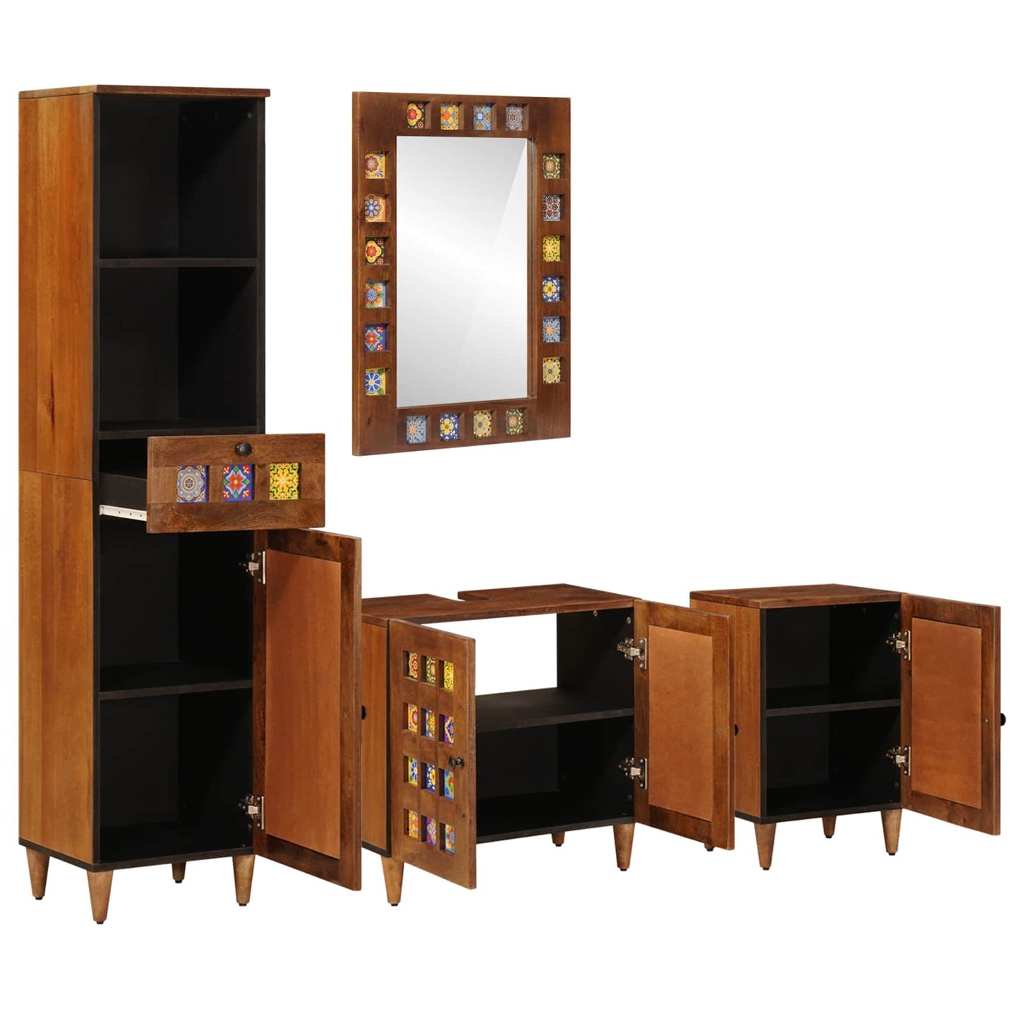 Badezimmermöbel-Set mit Regal 4 pcs Walnuss Massivholz Mango