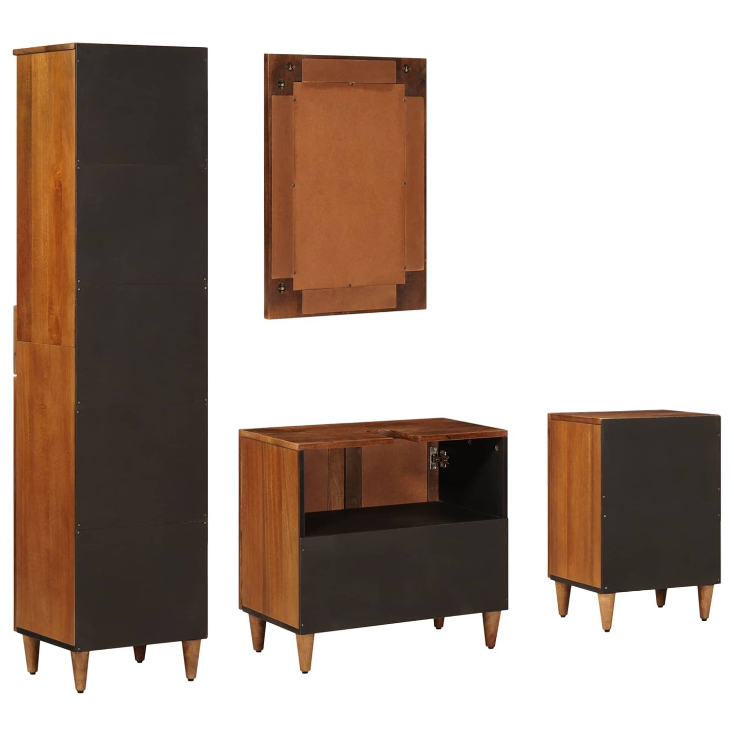 Badezimmermöbel-Set mit Regal 4 pcs Walnuss Massivholz Mango