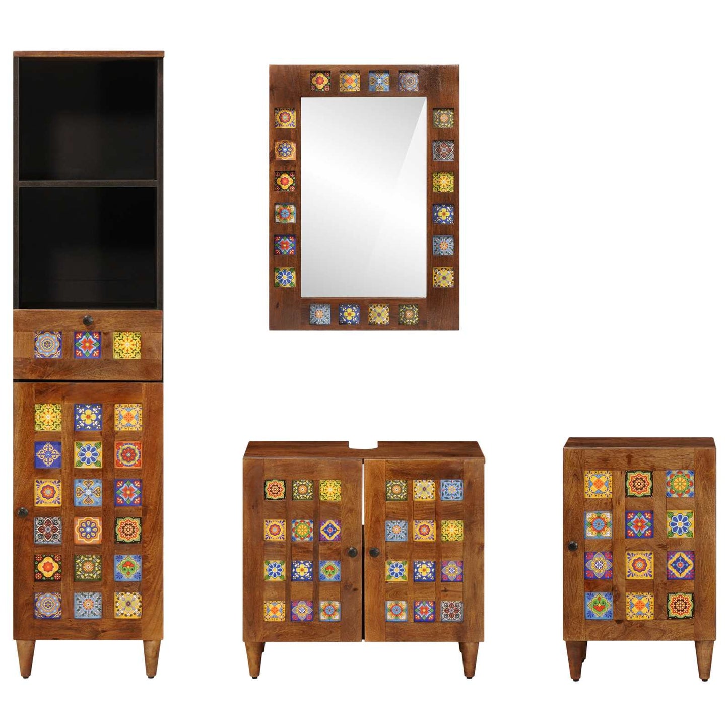 Badezimmermöbel-Set mit Regal 4 pcs Walnuss Massivholz Mango
