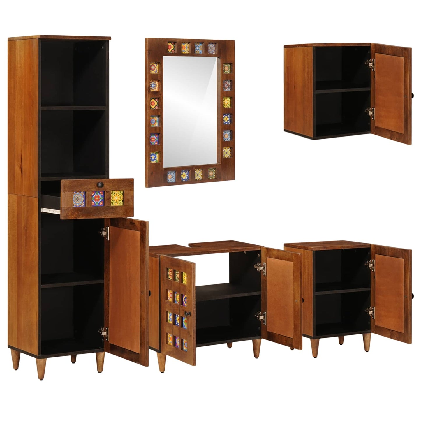 Badezimmermöbel-Set mit Regal 5 pcs Walnuss Massivholz Mango
