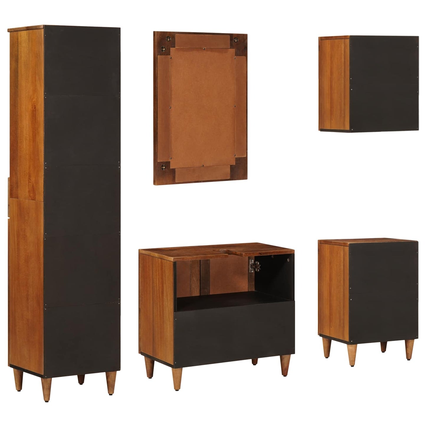 Badezimmermöbel-Set mit Regal 5 pcs Walnuss Massivholz Mango