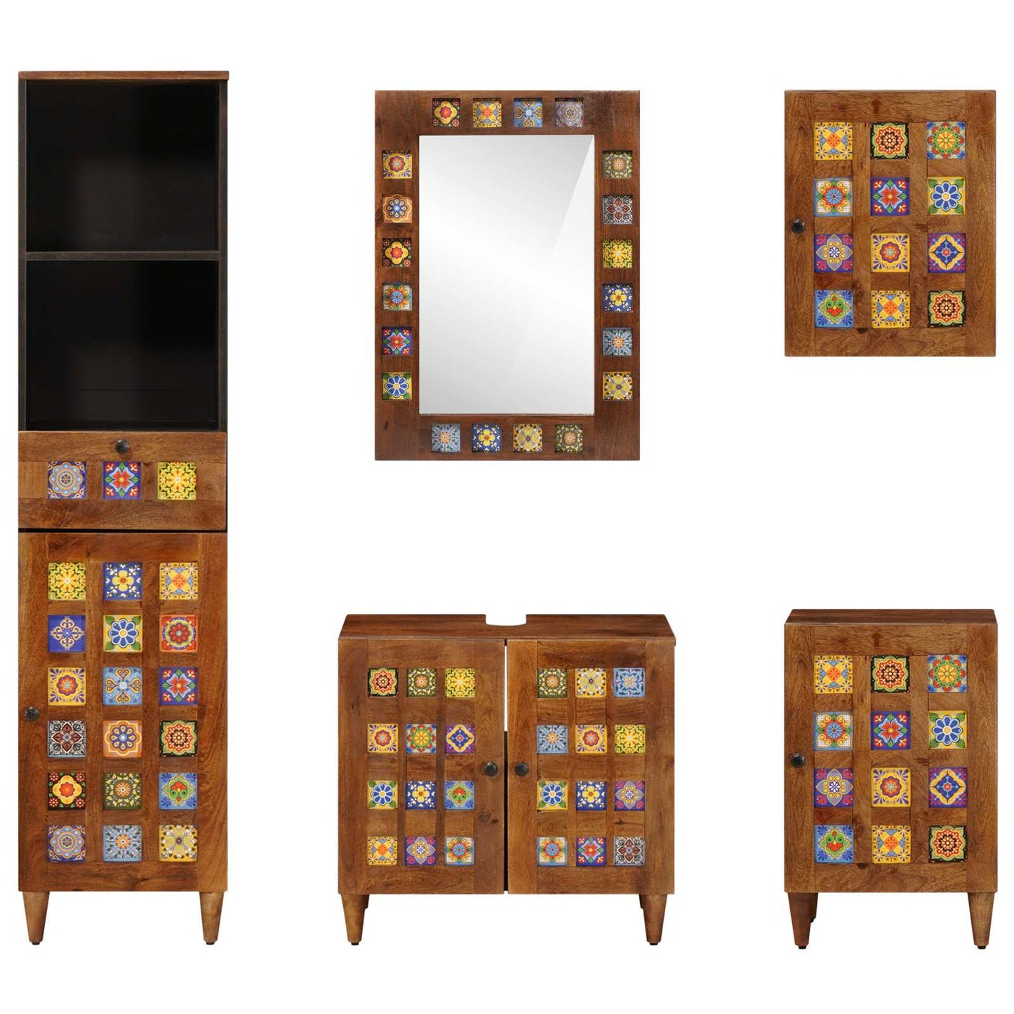 Badezimmermöbel-Set mit Regal 5 pcs Walnuss Massivholz Mango