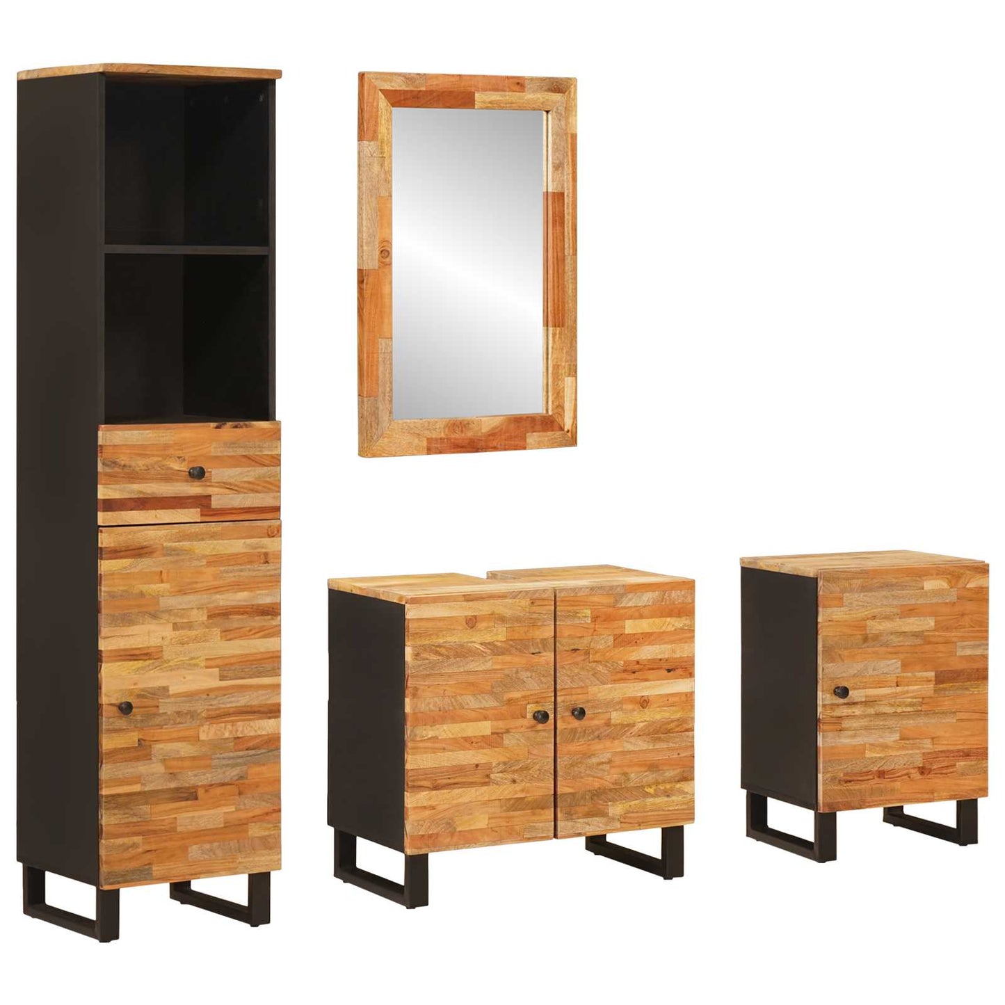 Badezimmer Sets mit Schubladen mit Regal Natur Massivholz Mango