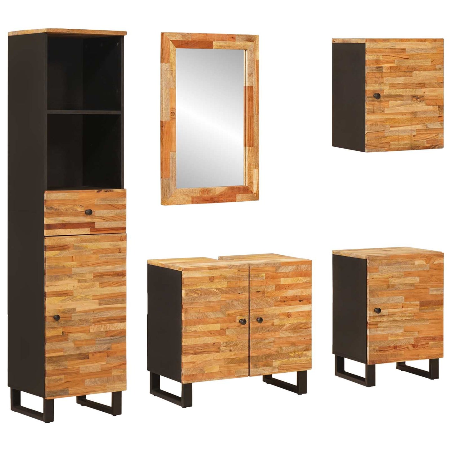 Badezimmer Sets mit Schubladen 5 pcs Natur Massivholz Mango