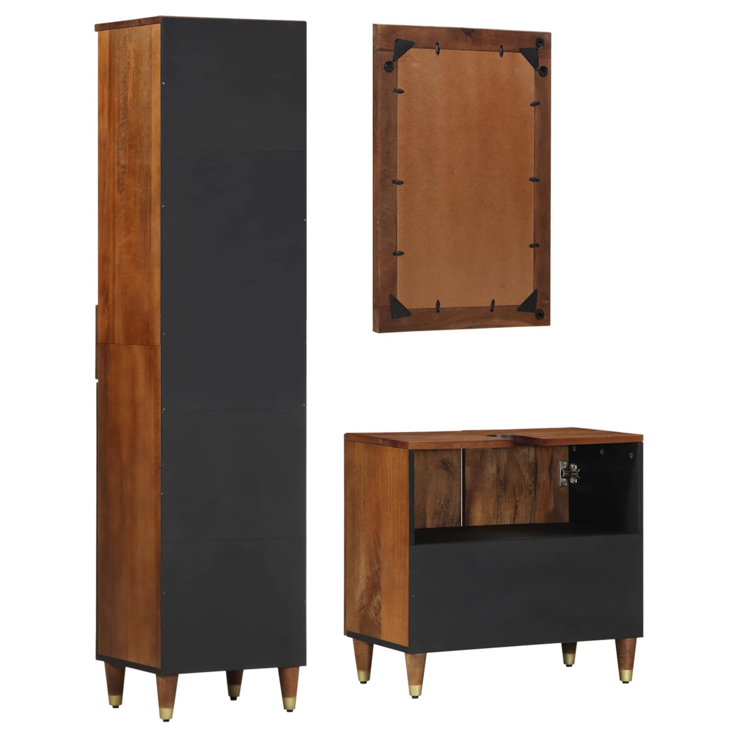 Badezimmerschrank-Set mit Tür 3 pcs Honigbraun Massivholz Mango