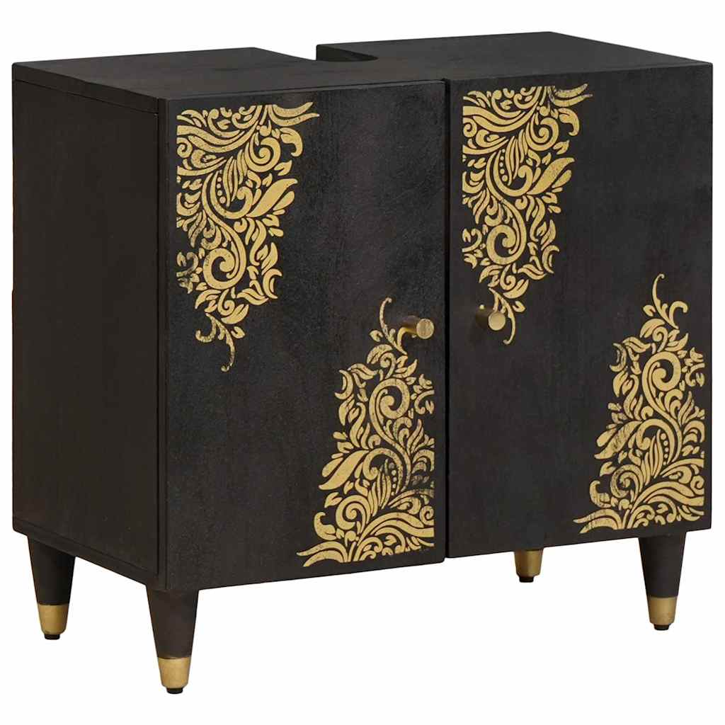 Badezimmerschrank-Set mit Tür 2 pcs Schwarz Massivholz Mango