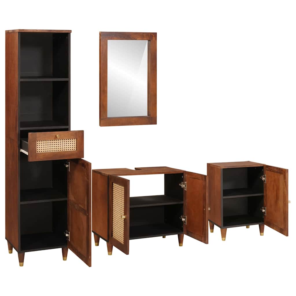 Badezimmerschrank 4 pcs Braun und Schwarz Massivholz Mango