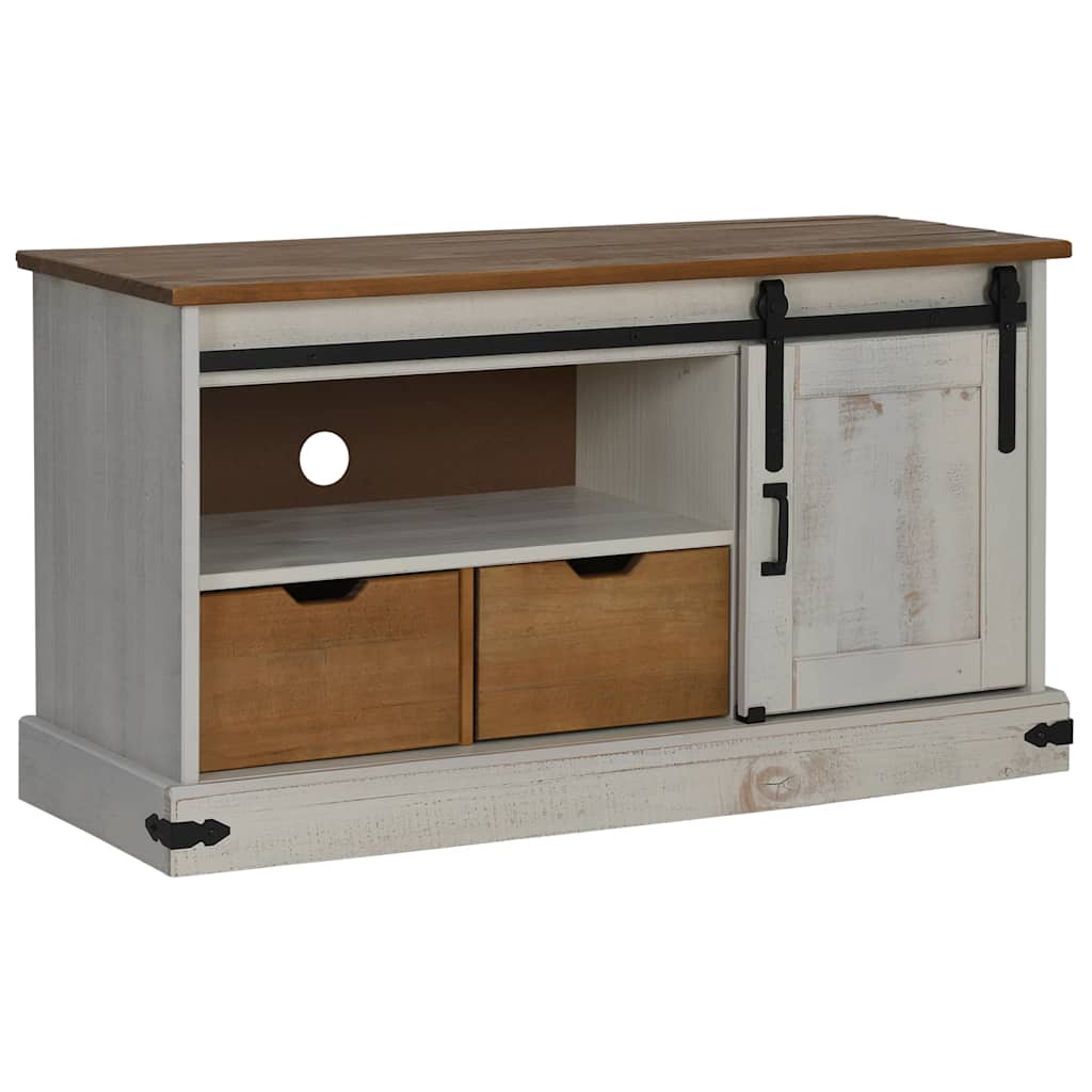 TV-Schrank HALDEN mit Schiebetür Weiß 110x40x60 cm Massivholz