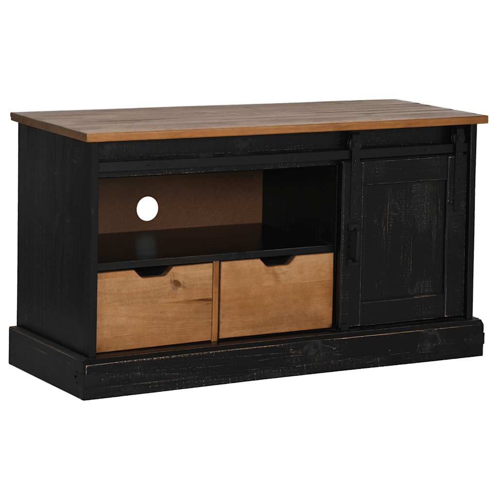 TV-Schrank HALDEN mit Schiebetür Schwarz 110x40x60cm Massivholz