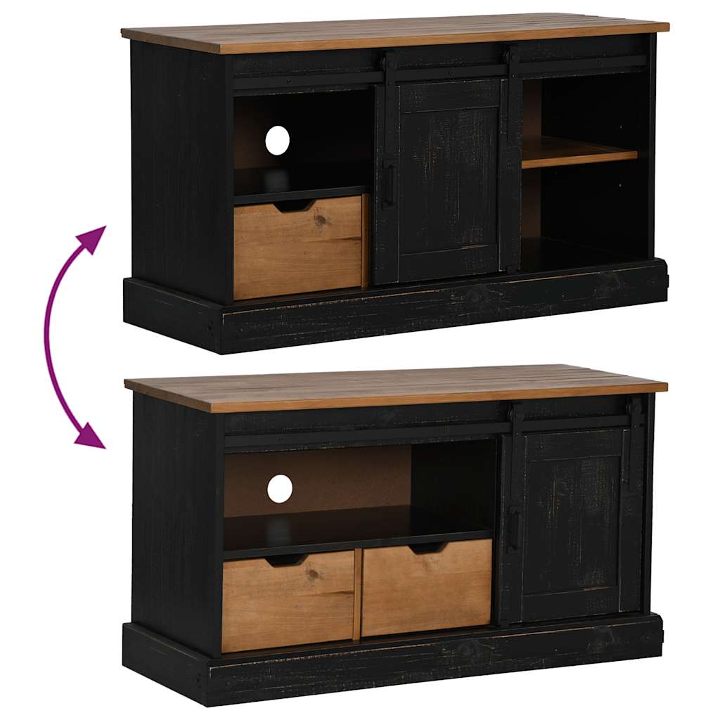 TV-Schrank HALDEN mit Schiebetür Schwarz 110x40x60cm Massivholz