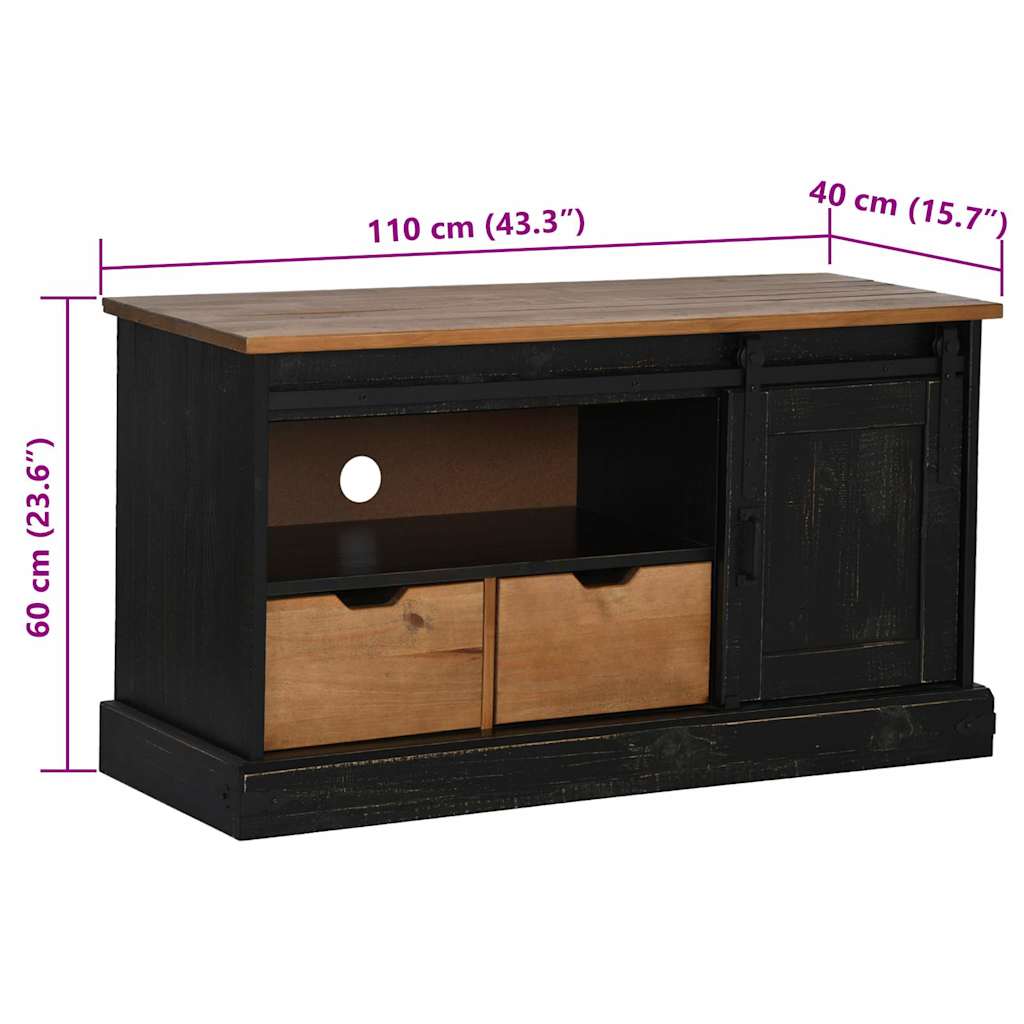 TV-Schrank HALDEN mit Schiebetür Schwarz 110x40x60cm Massivholz