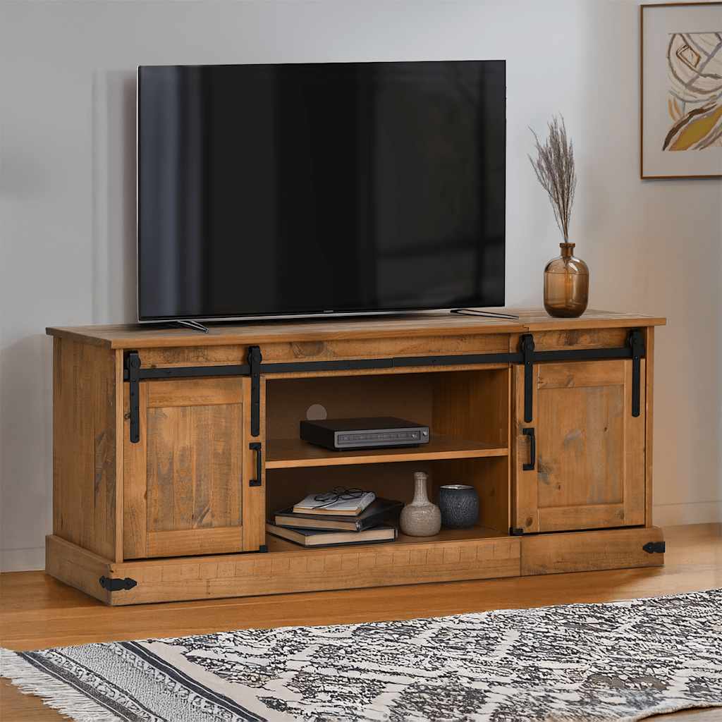 TV-Schrank HALDEN 2 Schiebetüren 150x40x60 cm Massivholz