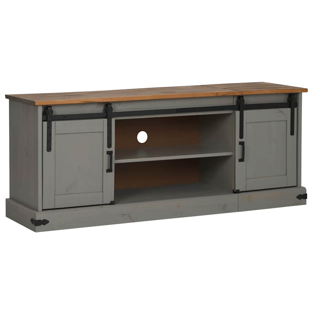TV-Schrank HALDEN 2 Schiebetüren Grau 150x40x60 cm Massivholz