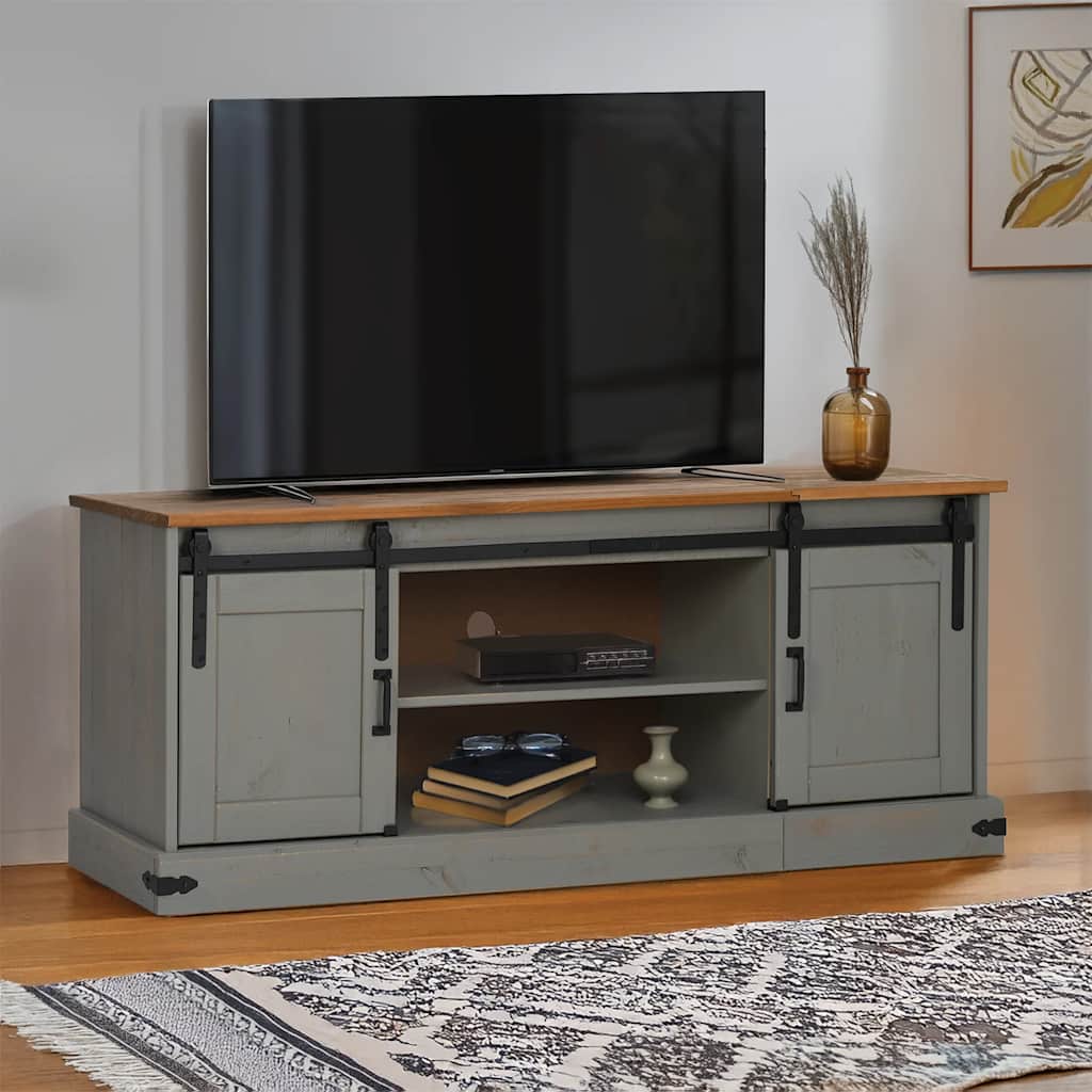TV-Schrank HALDEN 2 Schiebetüren Grau 150x40x60 cm Massivholz