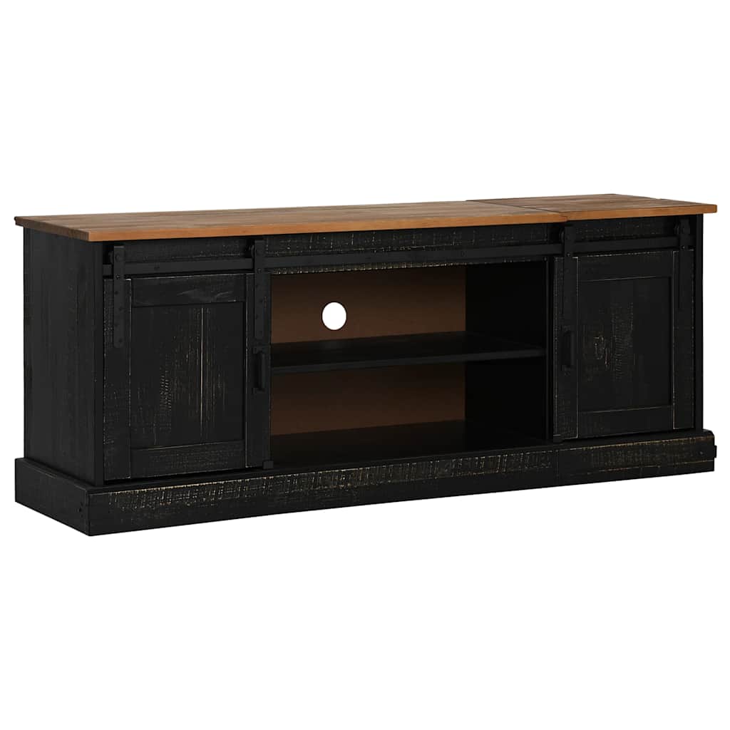TV-Schrank HALDEN 2 Schiebetüren Schwarz 150x40x60cm Massivholz