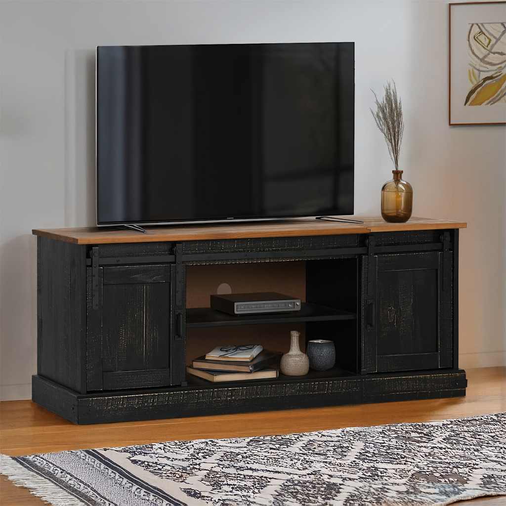TV-Schrank HALDEN 2 Schiebetüren Schwarz 150x40x60cm Massivholz