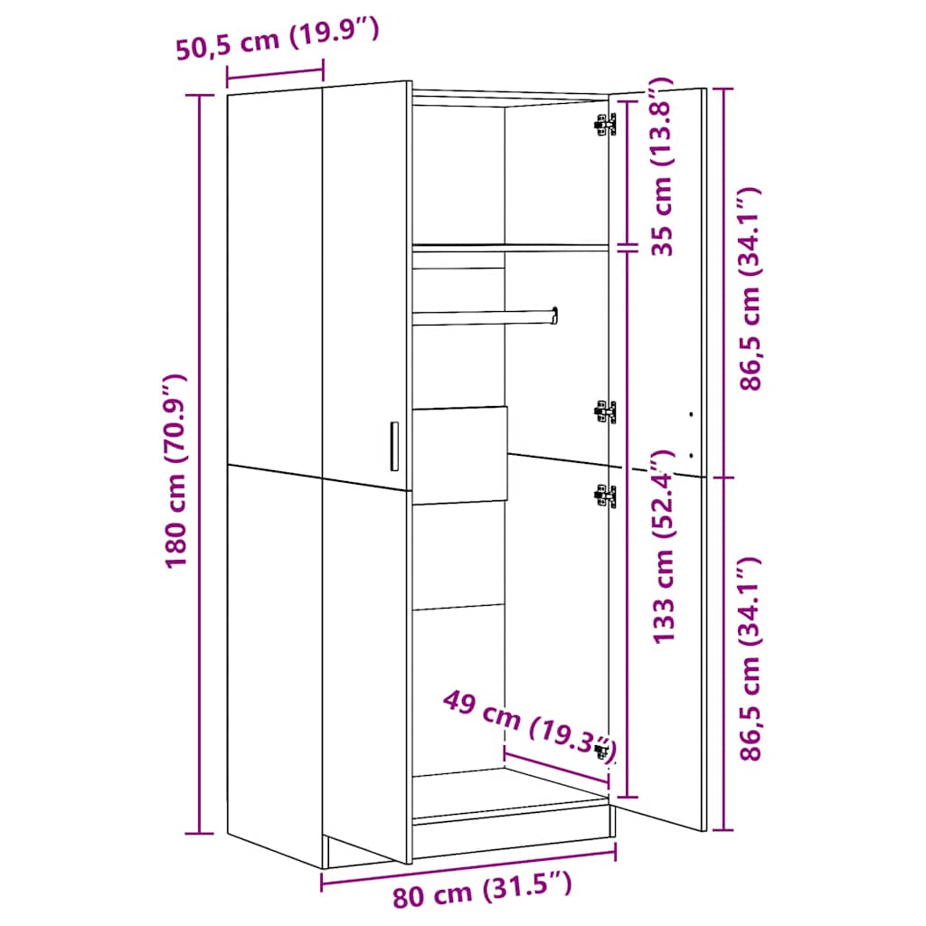 Kleiderschrank Altholz-Optik 80x52x180 cm Holzwerkstoff