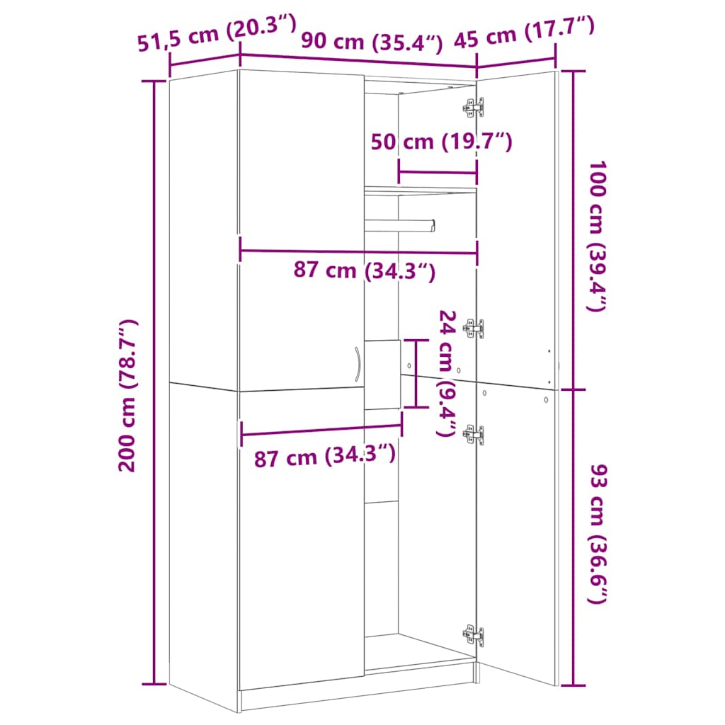 Kleiderschrank Artisan-Eiche 90x52x200 cm Holzwerkstoff