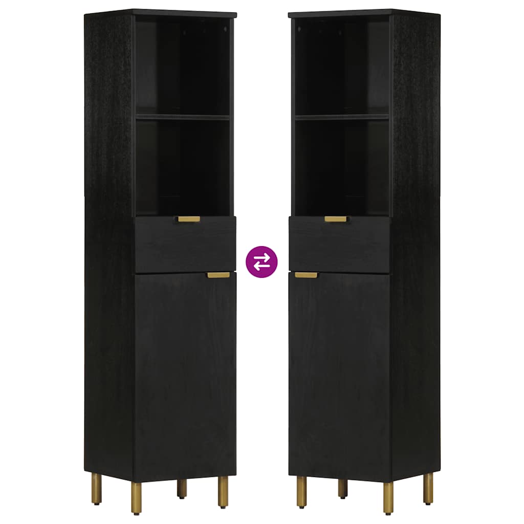 Badschrank Schwarz 38x33x160 cm Massivholz Mango