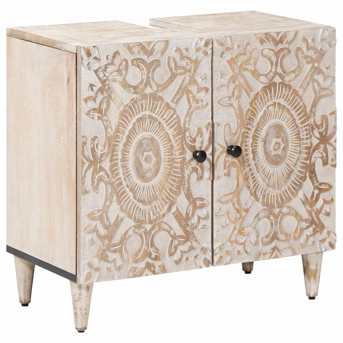Waschbeckenschrank Weiß 62 x 33 x 58 cm Massivholz Mango