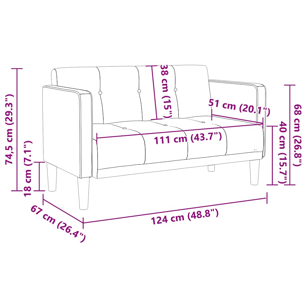 Zweisitzer-Sofa Schwarz 111 cm Samt