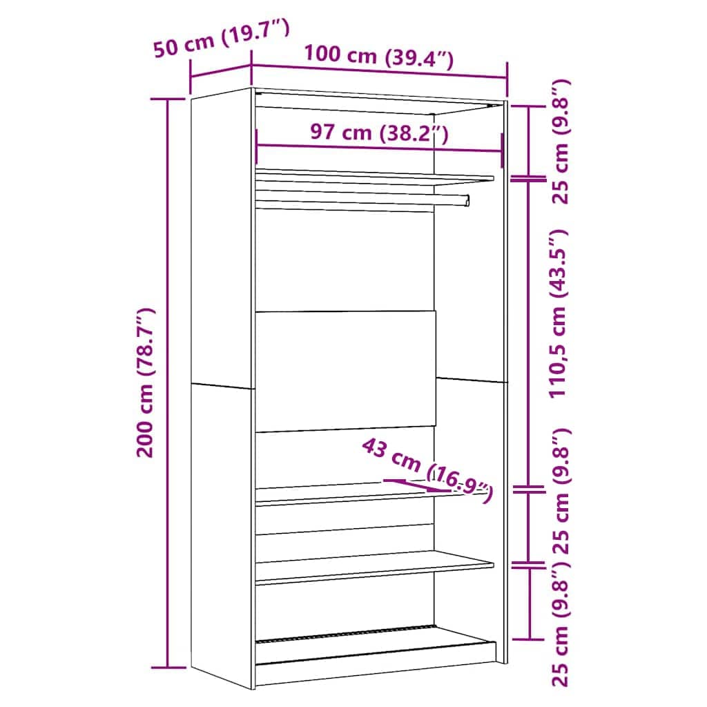 Kleiderschrank Artisan-Eiche 100x50x200 cm Holzwerkstoff
