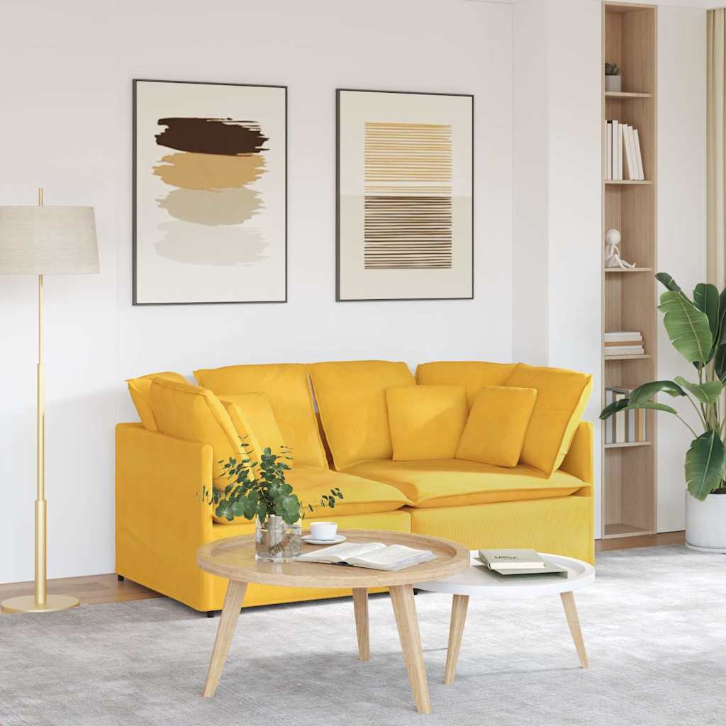 Modulares Sofa mit Kissen Cordstoff Hellgelb