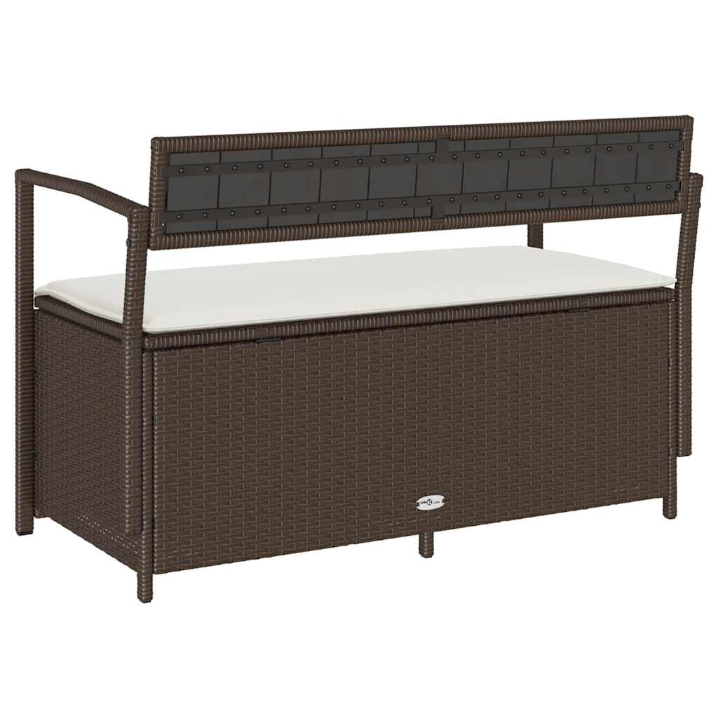 Gartenbank mit Stauraum und Kissen Braun Poly Rattan