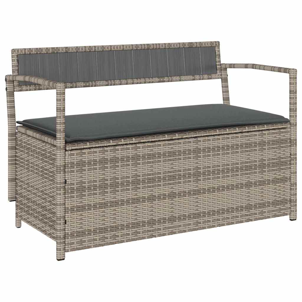 Gartenbank mit Stauraum und Kissen Grau Poly Rattan