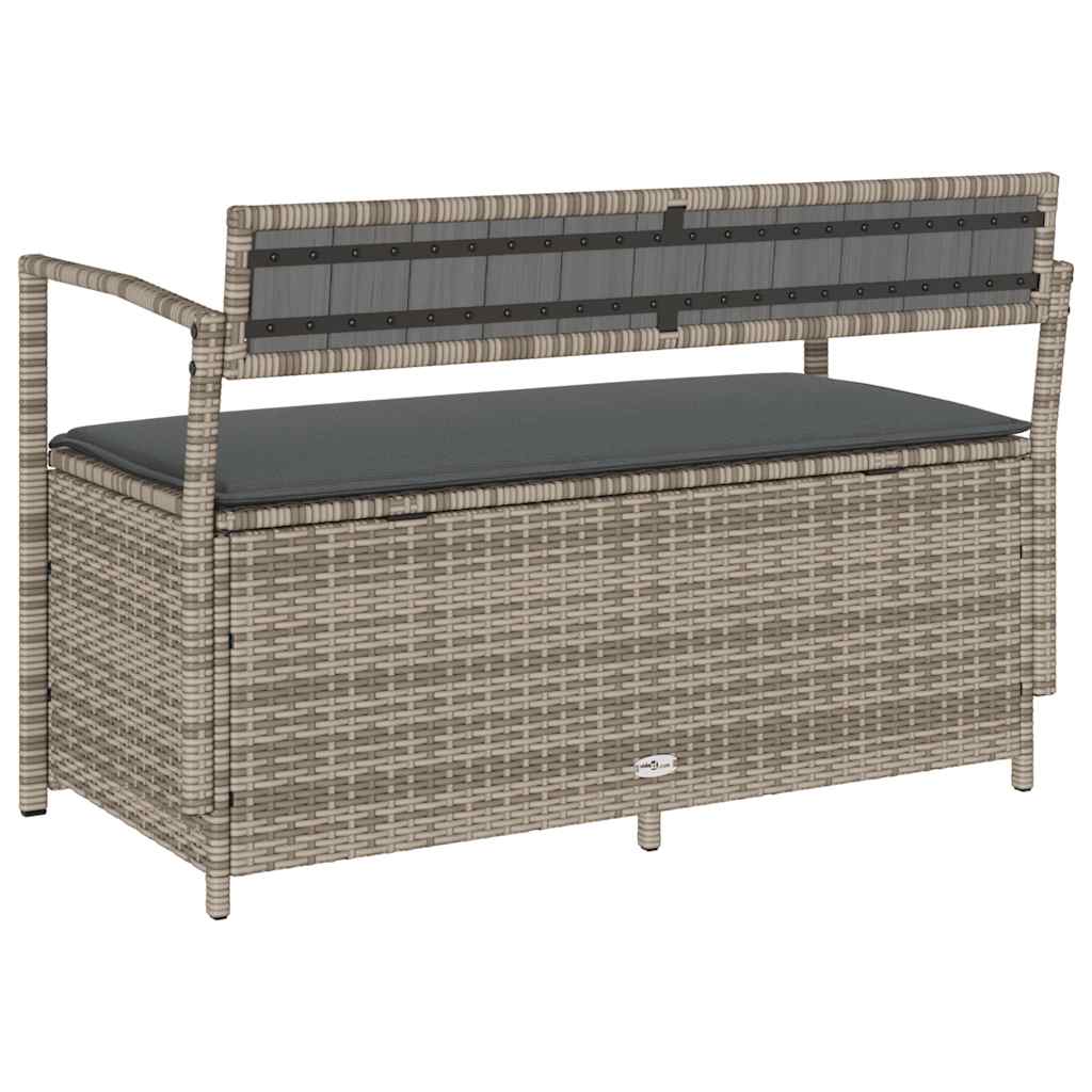 Gartenbank mit Stauraum und Kissen Grau Poly Rattan