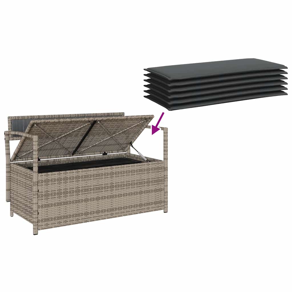 Gartenbank mit Stauraum und Kissen Grau Poly Rattan