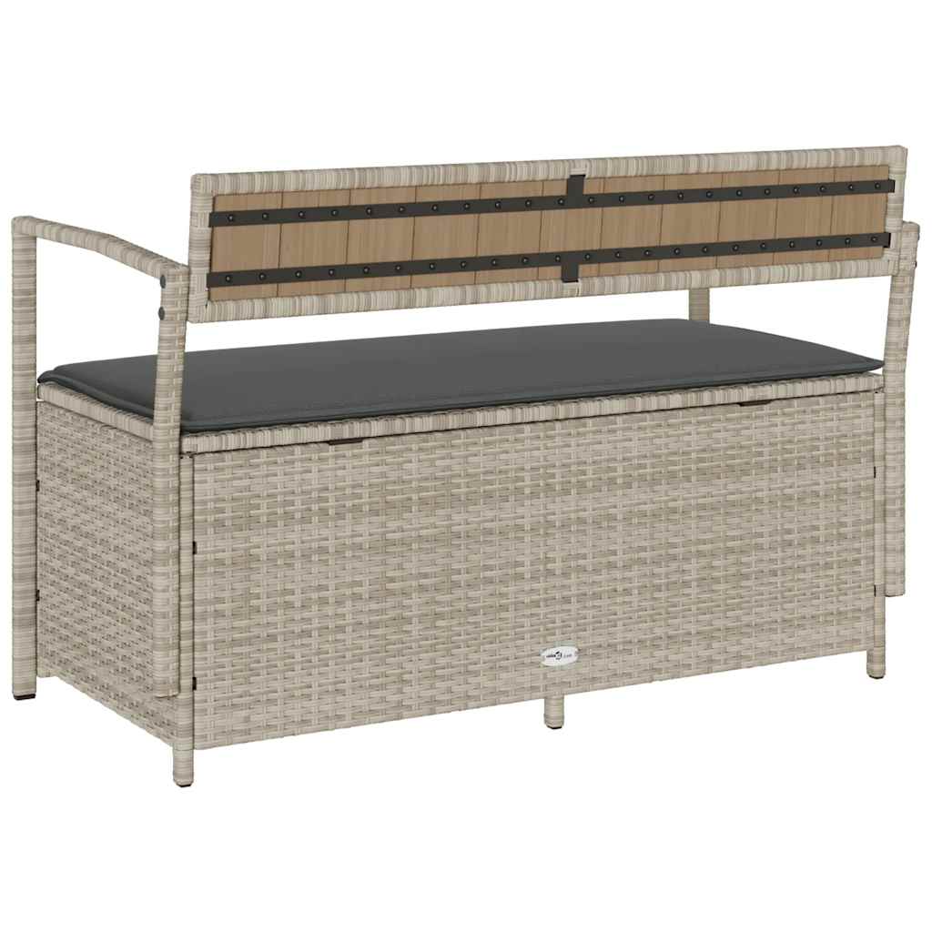 Gartenbank mit Stauraum und Kissen Hellgrau Poly Rattan