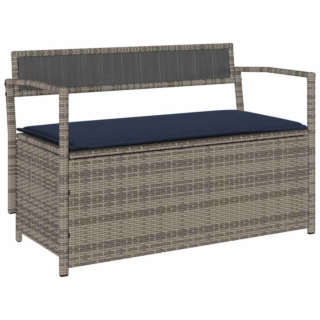 Gartenbank mit Stauraum und Kissen Grau Poly Rattan