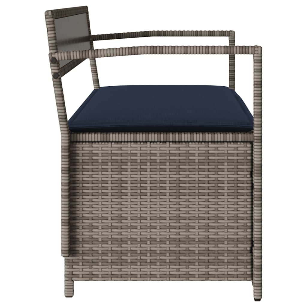 Gartenbank mit Stauraum und Kissen Grau Poly Rattan