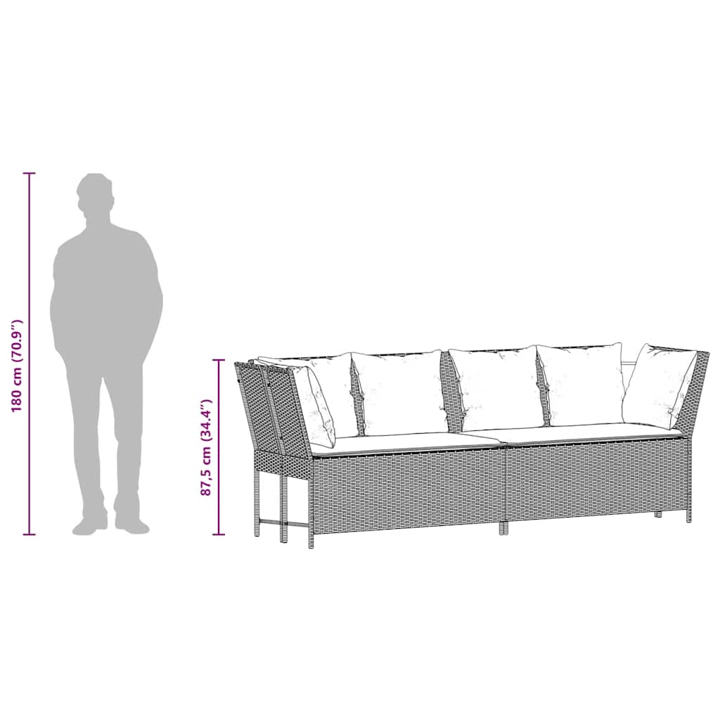 Gartensofa mit Kissen Hellgrau Poly Rattan