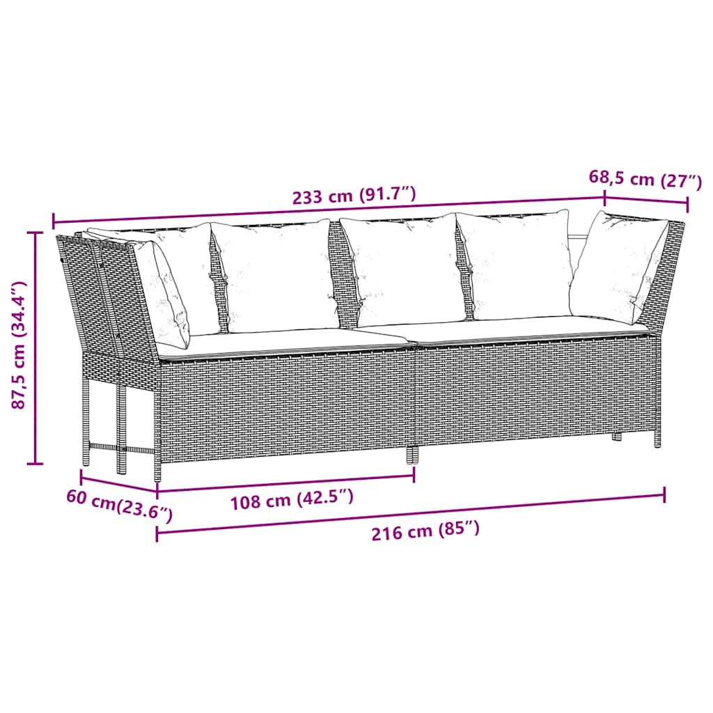Gartensofa mit Kissen Braun Poly Rattan