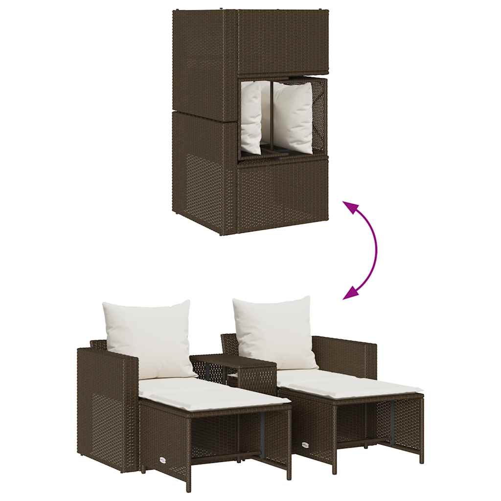 5-tlg. Garten-Sofagarnitur Kissen Stapelbar Braun Poly Rattan