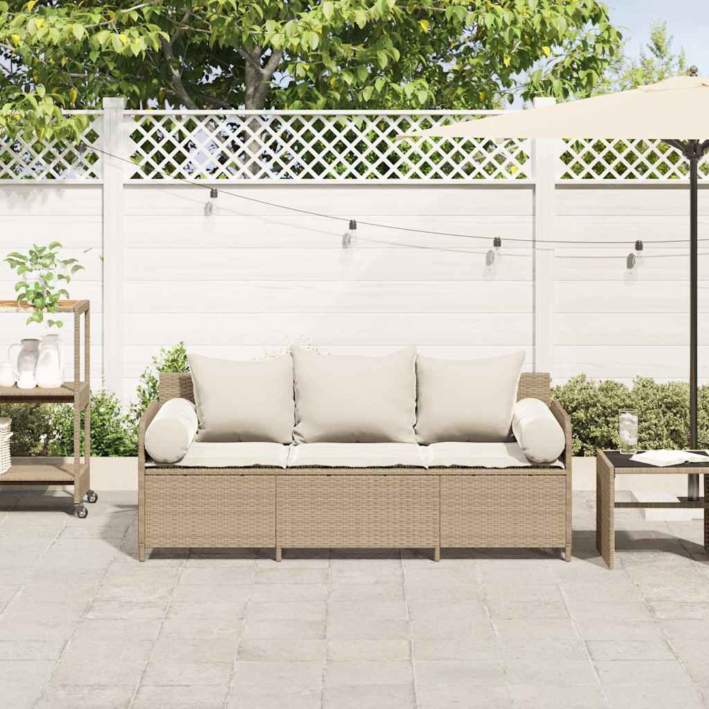 Gartensofa mit Kissen 3-Sitzer Beige Poly Rattan
