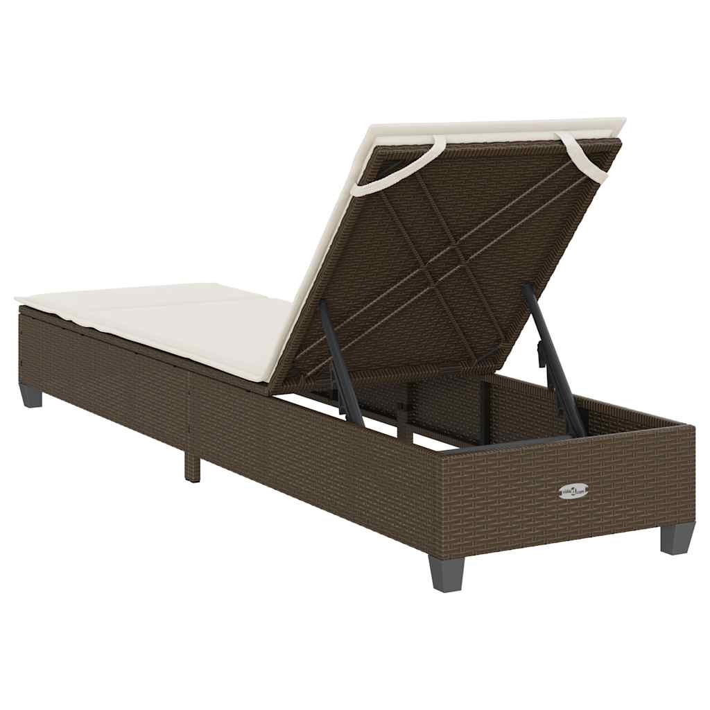Sonnenliege mit Auflagen Braun 55x200x25,5cm Poly Rattan