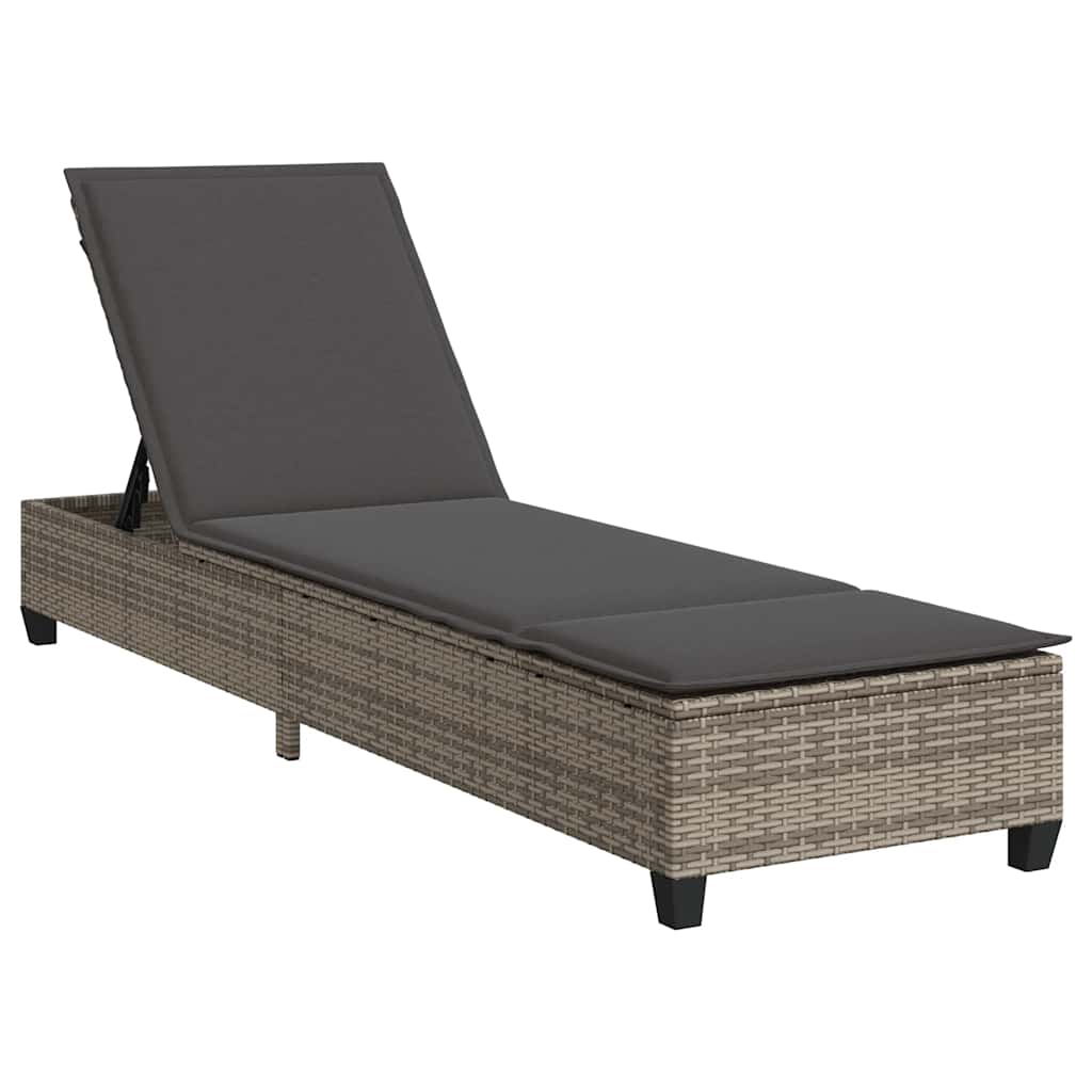 Sonnenliege mit Auflagen Grau 55x200x25,5cm Poly Rattan