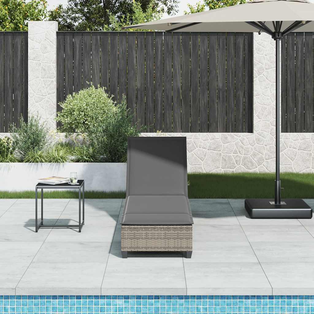 Sonnenliege mit Auflagen Grau 55x200x25,5cm Poly Rattan