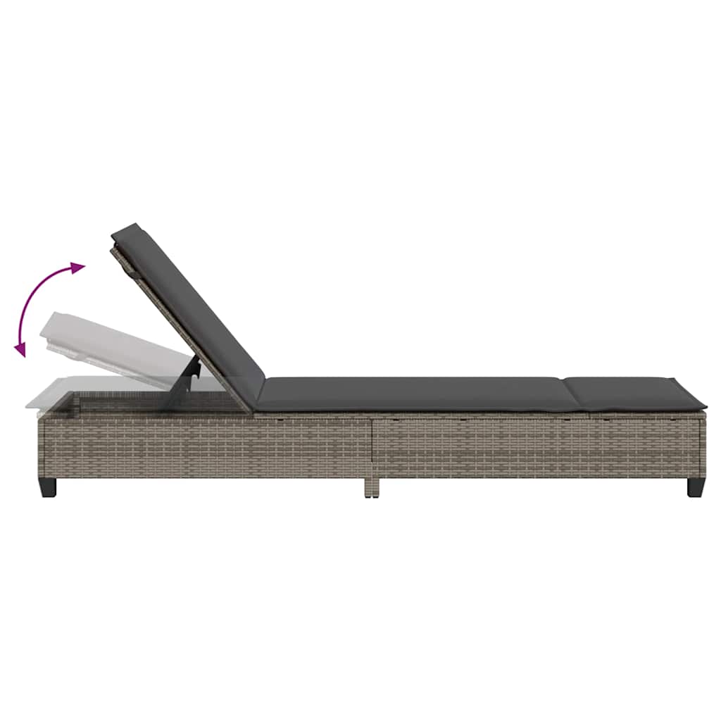 Sonnenliege mit Auflagen Grau 55x200x25,5cm Poly Rattan